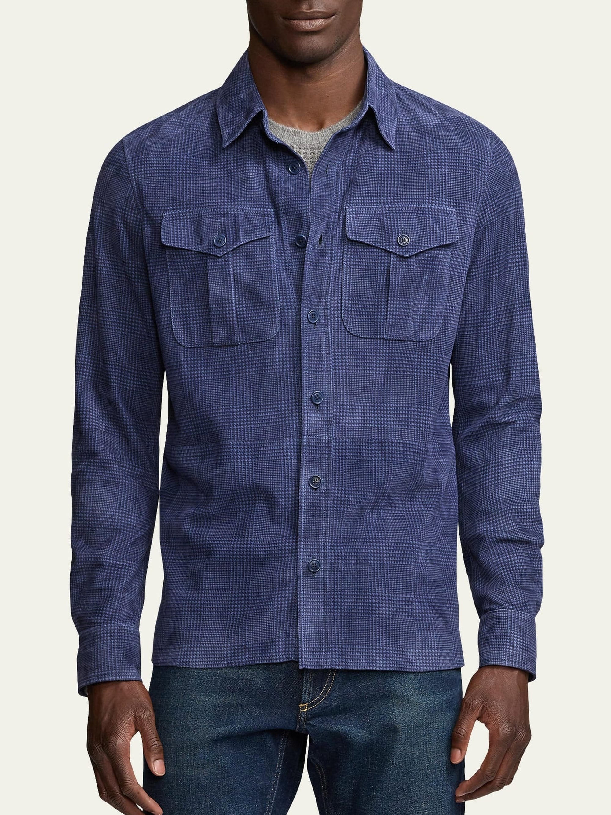 Surchemise à motif écossais en daim - Crown Blue Melange