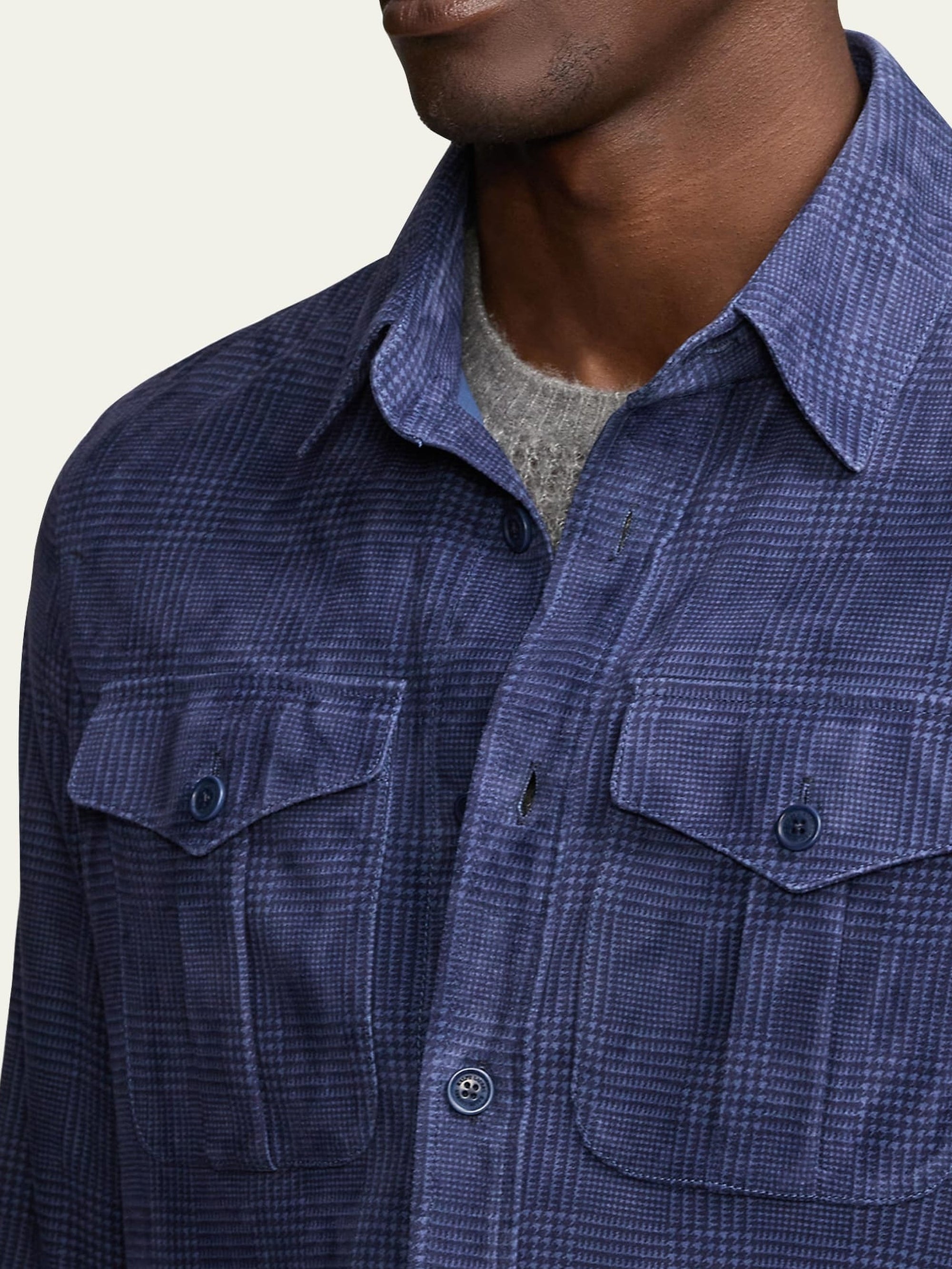 Surchemise à motif écossais en daim - Crown Blue Melange