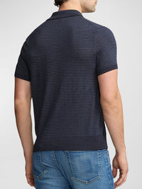 Polo rayé col polo en coton et soie mélangé - Slate Melange Blue