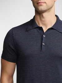 Polo rayé col polo en coton et soie mélangé - Slate Melange Blue
