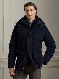 Wool blend hooded down jacket - Classic Chairman Navy