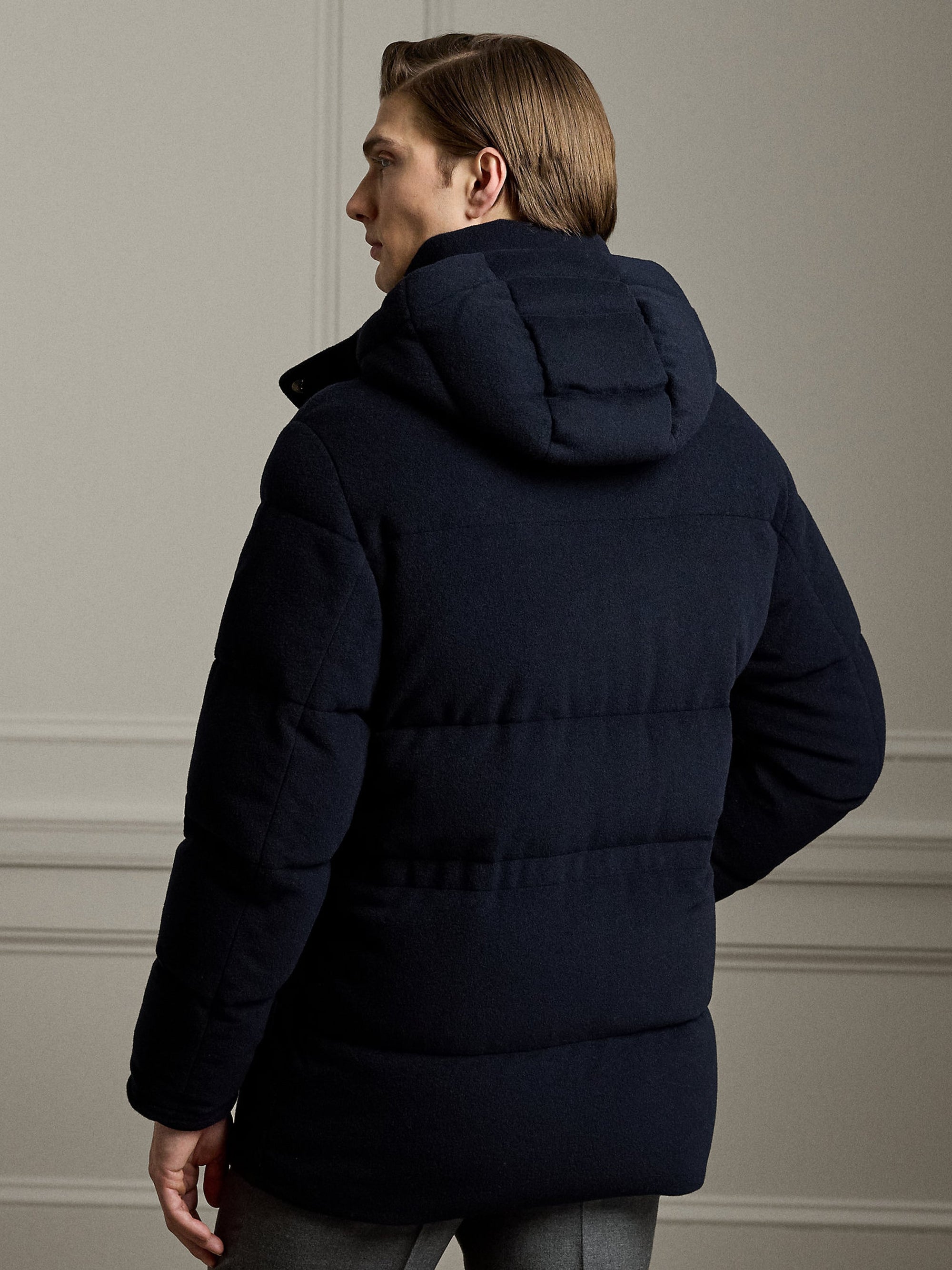 Wool blend hooded down jacket - Classic Chairman Navy