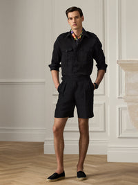 Short confectionné à la main lin et soie - Black