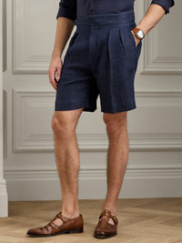Short confectionné à la main en lin et soie mélangé - Spring Navy