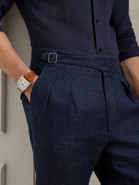 Short confectionné à la main en lin et soie mélangé - Spring Navy
