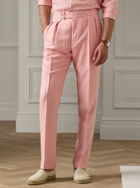 Pantalon Gregory fait main en soie et lin mélangé - Crystal Rose