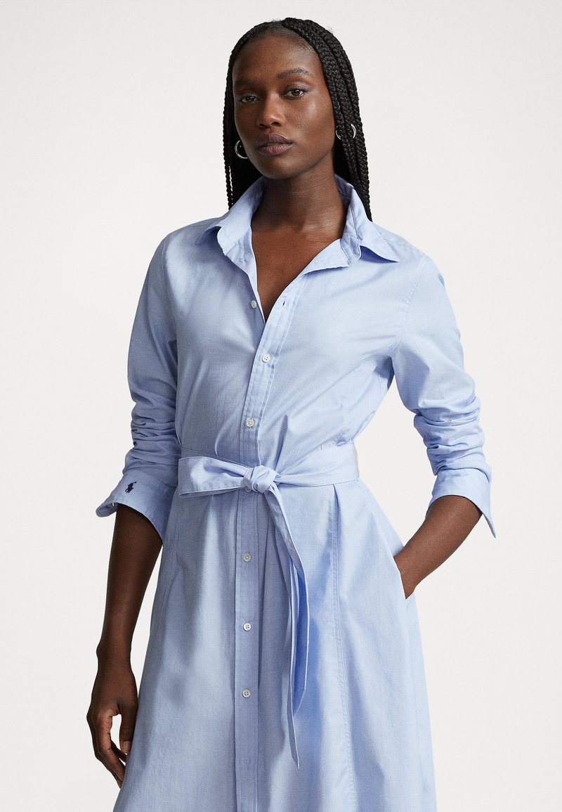 Robe-chemise à manches longues en lin - Light Blue