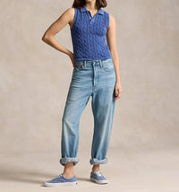 Cotton sleeveless polo shirt - Blue Yacht