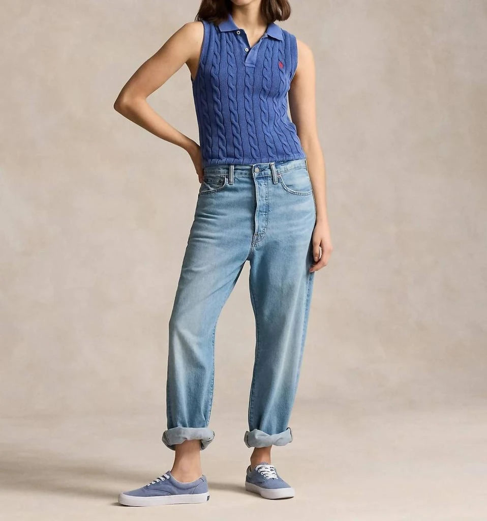 Cotton sleeveless polo shirt - Blue Yacht