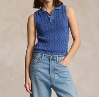 Cotton sleeveless polo shirt - Blue Yacht