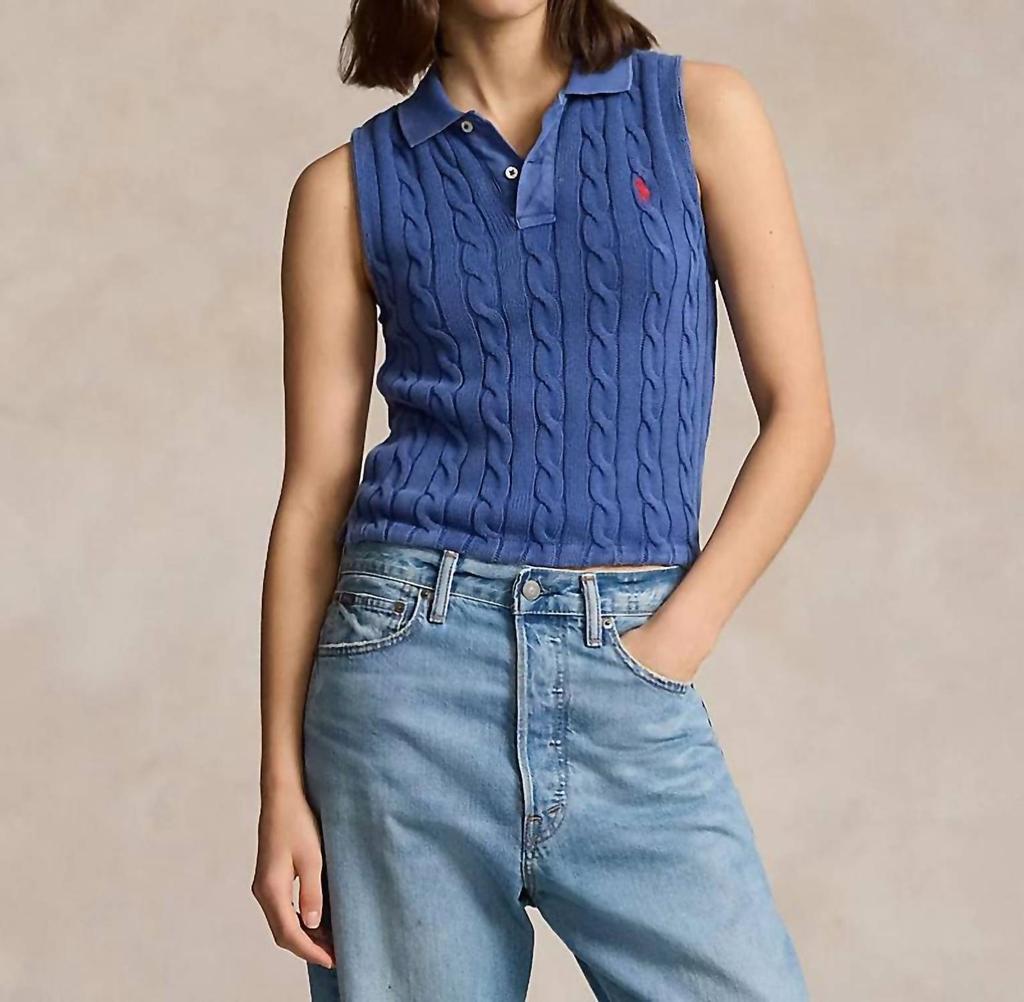 Cotton sleeveless polo shirt - Blue Yacht