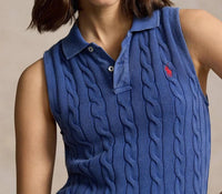 Cotton sleeveless polo shirt - Blue Yacht