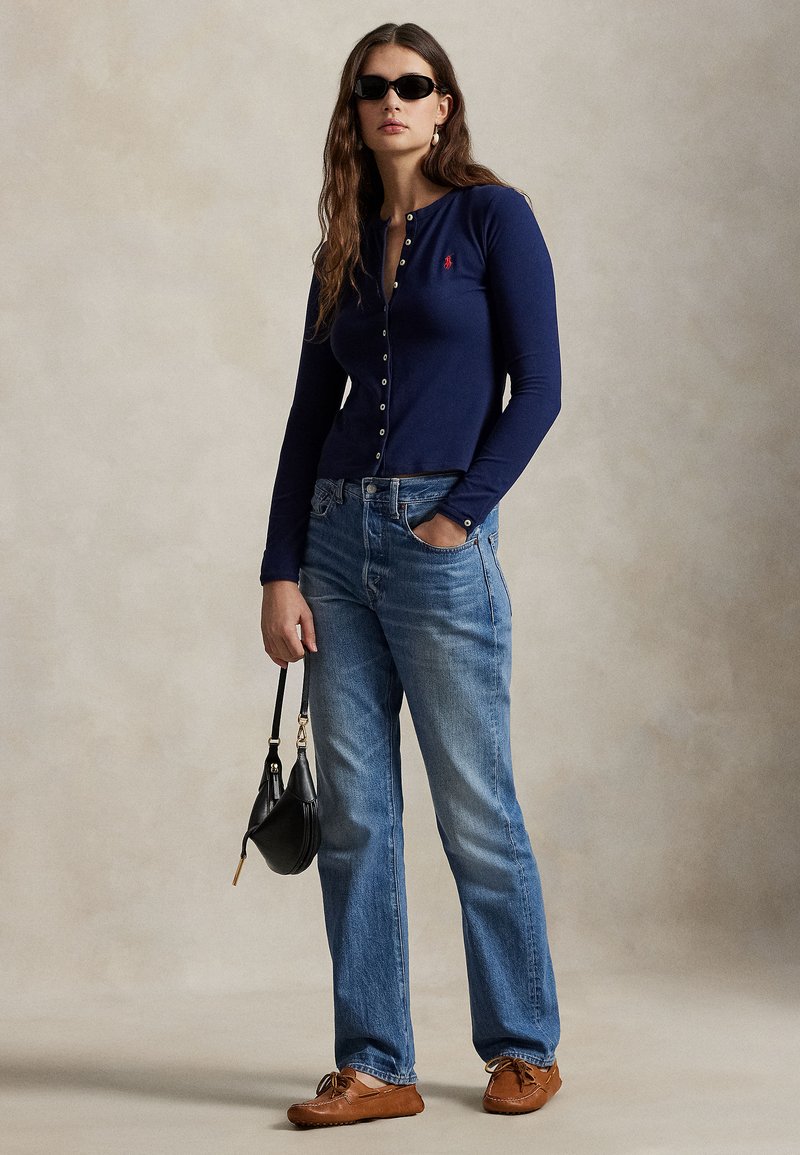 Round-neck stretch cotton cardigan - Newport Navy