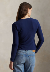 Round-neck stretch cotton cardigan - Newport Navy