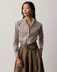 Chemise Capri décontractée rayée en coton - White & Mocha