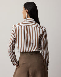 Chemise Capri décontractée rayée en coton - White & Mocha