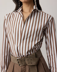 Chemise Capri décontractée rayée en coton - White & Mocha