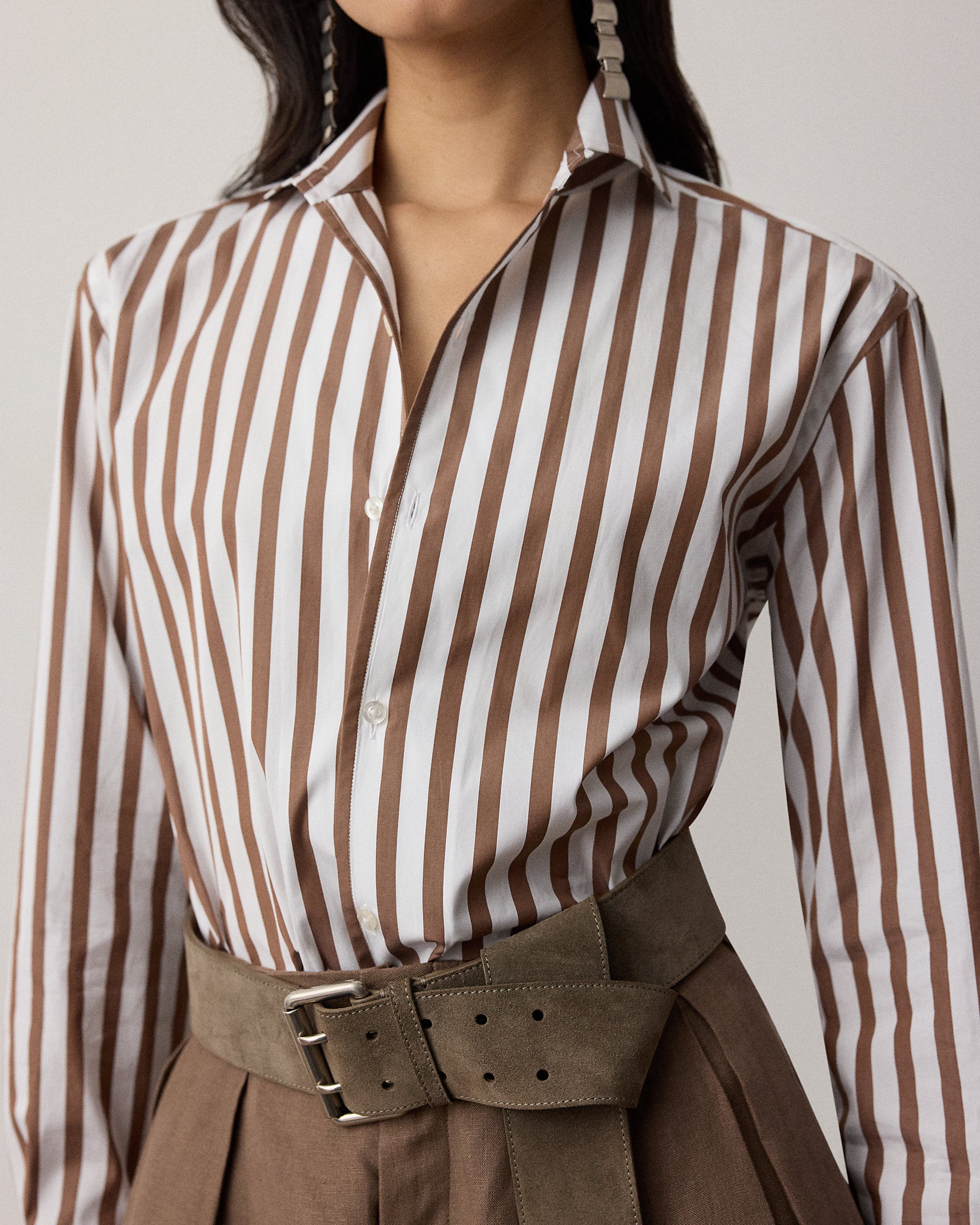 Chemise Capri décontractée rayée en coton - White & Mocha
