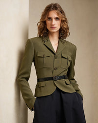 Veste Kamille en laine et soie - Olive