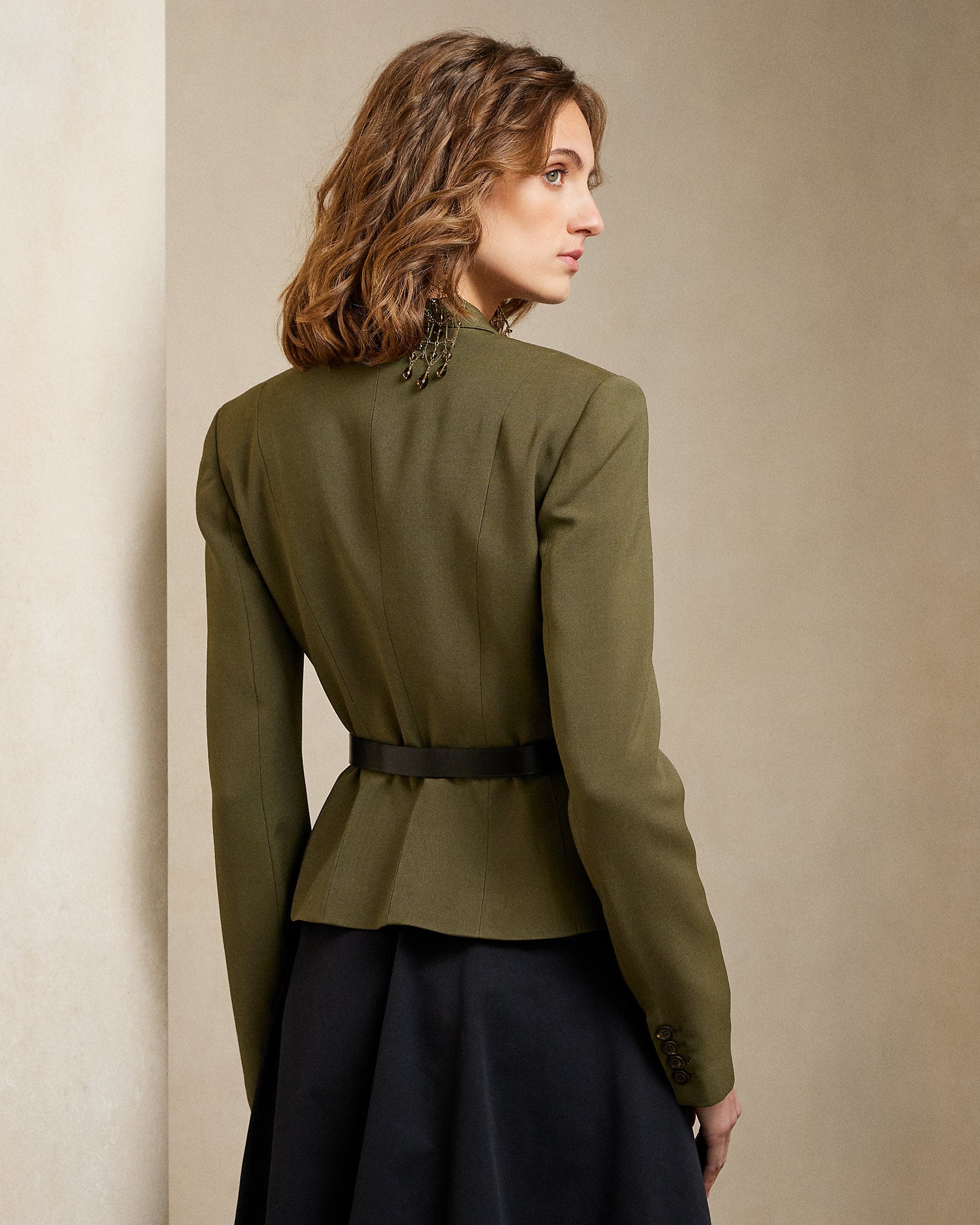 Veste Kamille en laine et soie - Olive