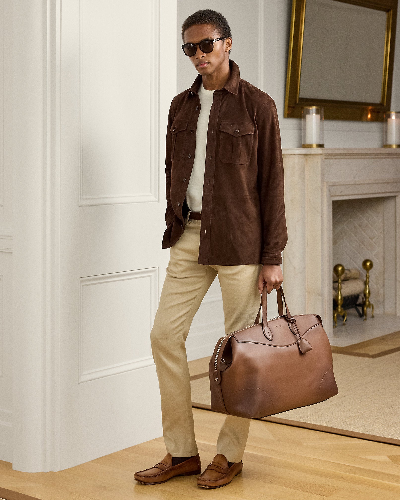 Sac cabas à anses longues en cuir - Chestnut