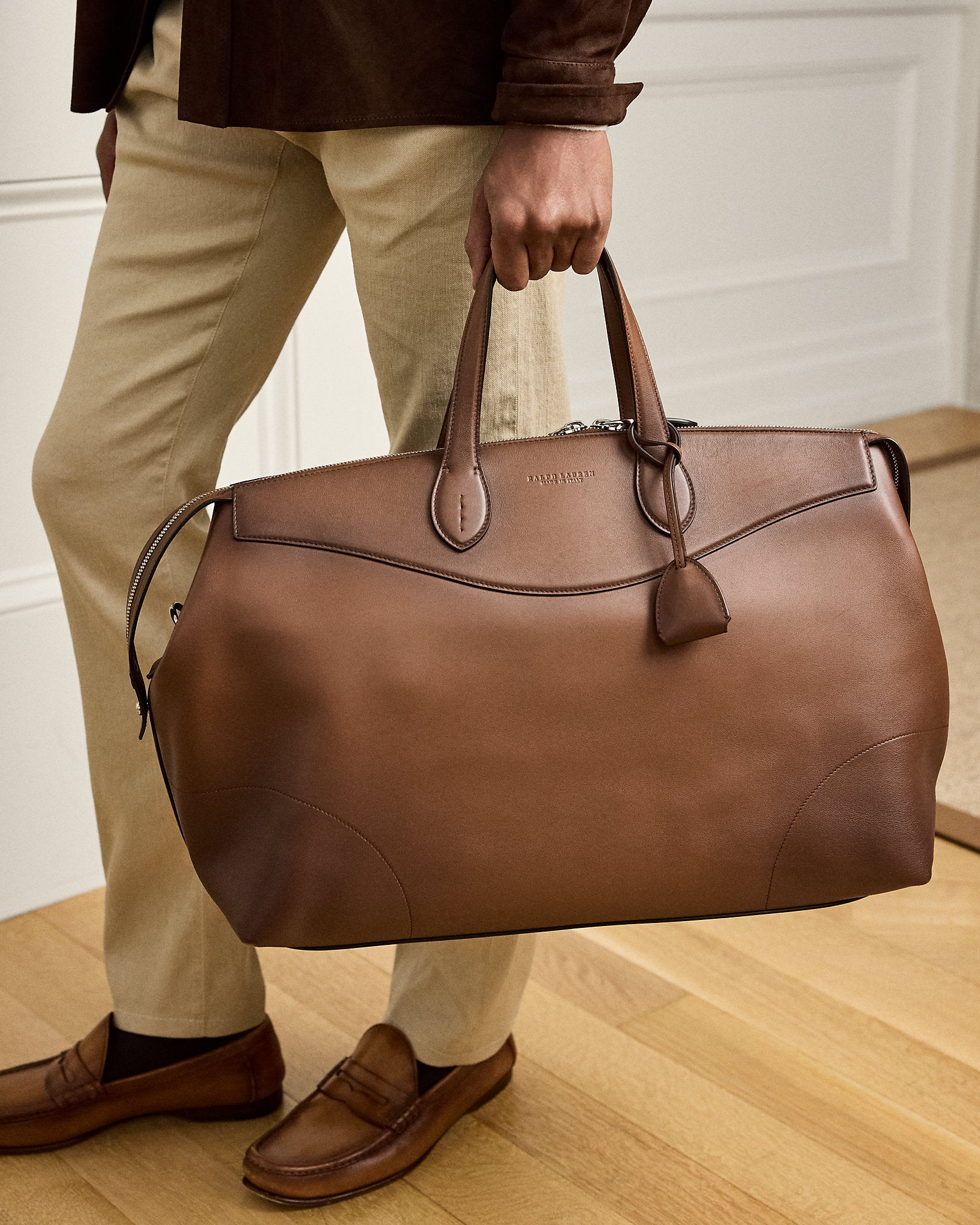 Sac cabas à anses longues en cuir - Chestnut