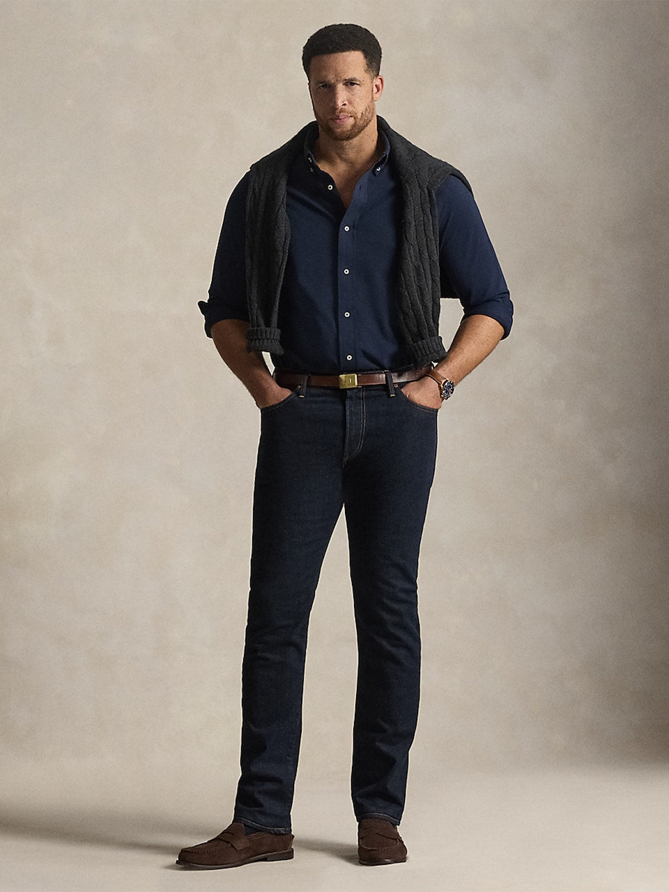 Chemise ajustée en popeline grattée - Refined Navy