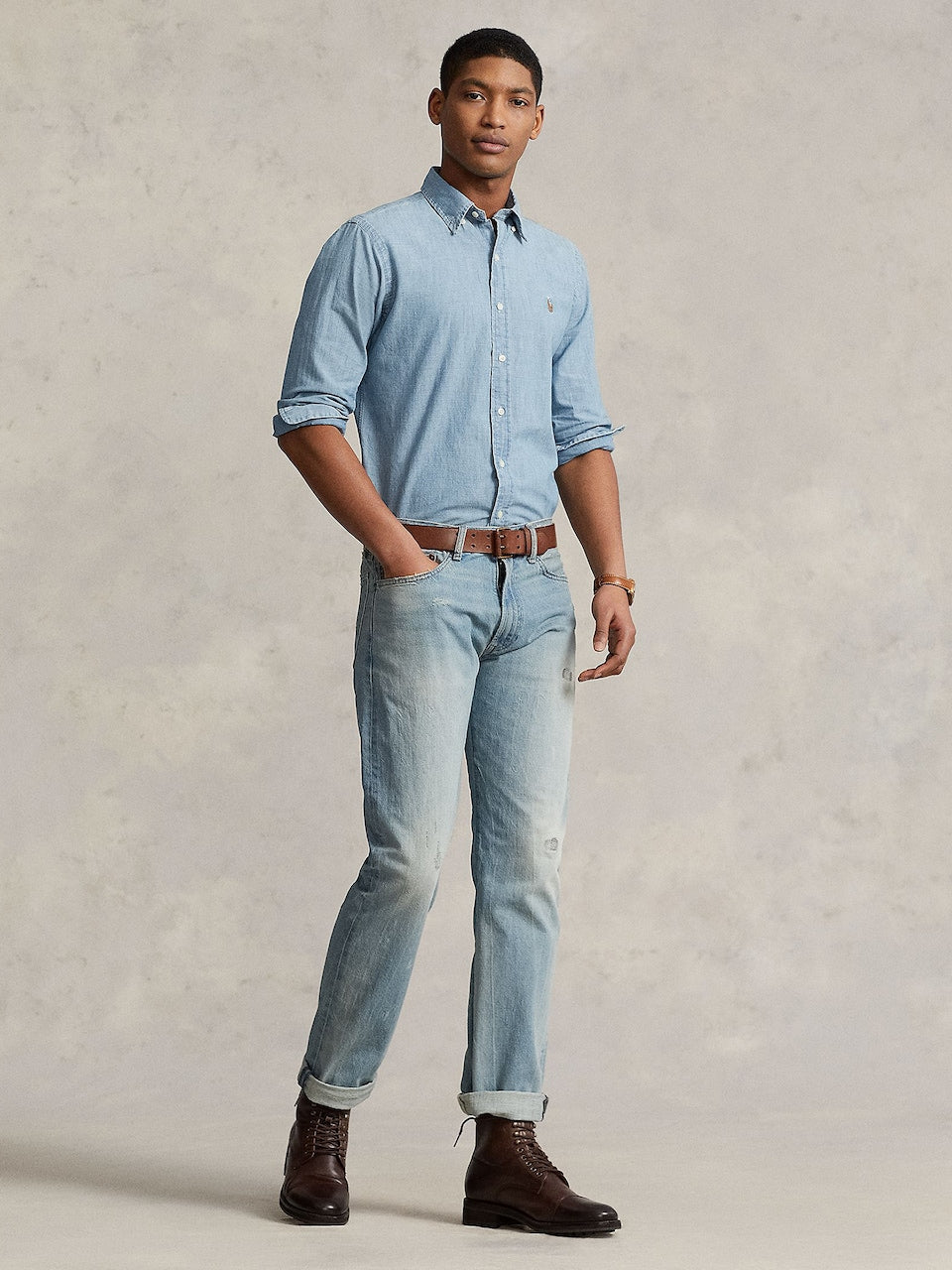 Chemise ajustée en chambray - Medium Wash