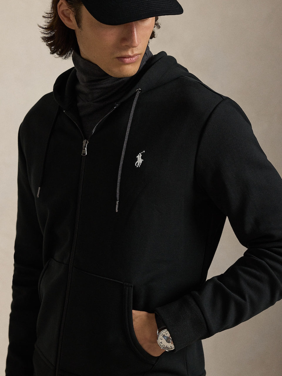 Sweat à capuche en maille double - Polo Black