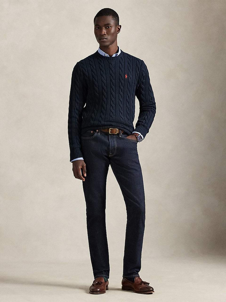 Pull torsadé en laine - Worth Navy Heather