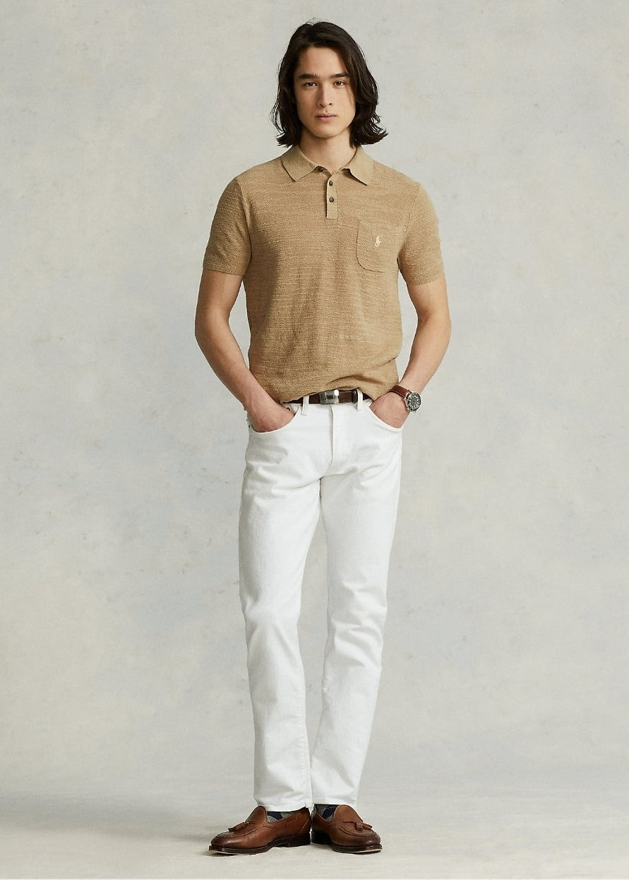 Cotton and linen polo-neck jumper - Vintage Khaki