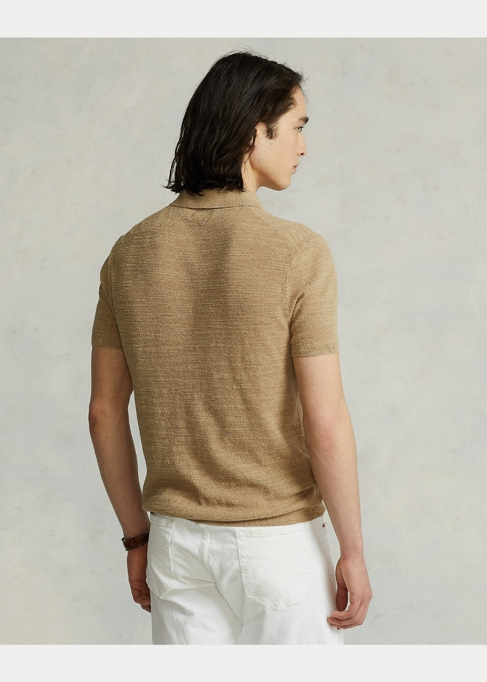 Cotton and linen polo-neck jumper - Vintage Khaki