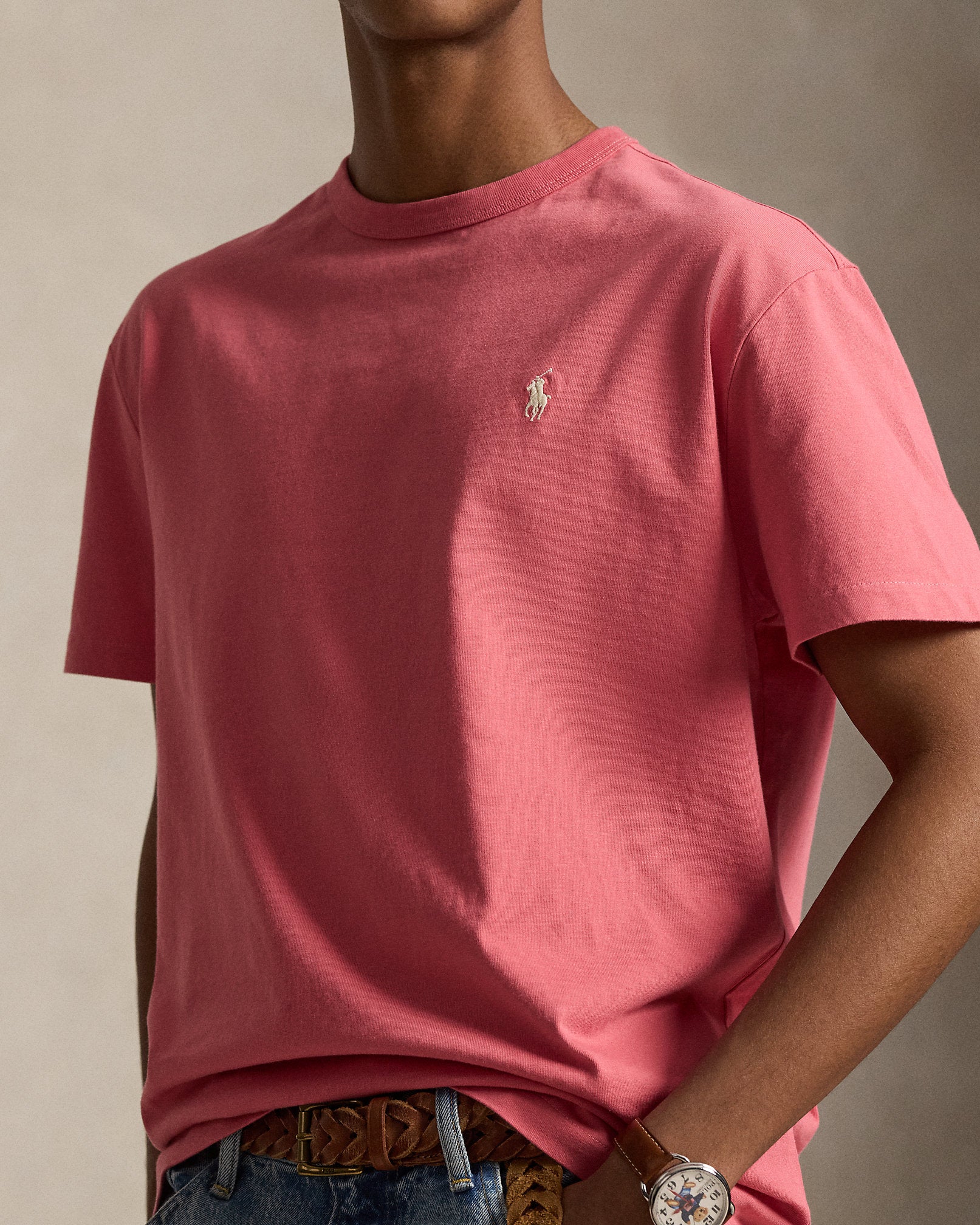 T-shirt en jersey à col rond - Pale Red