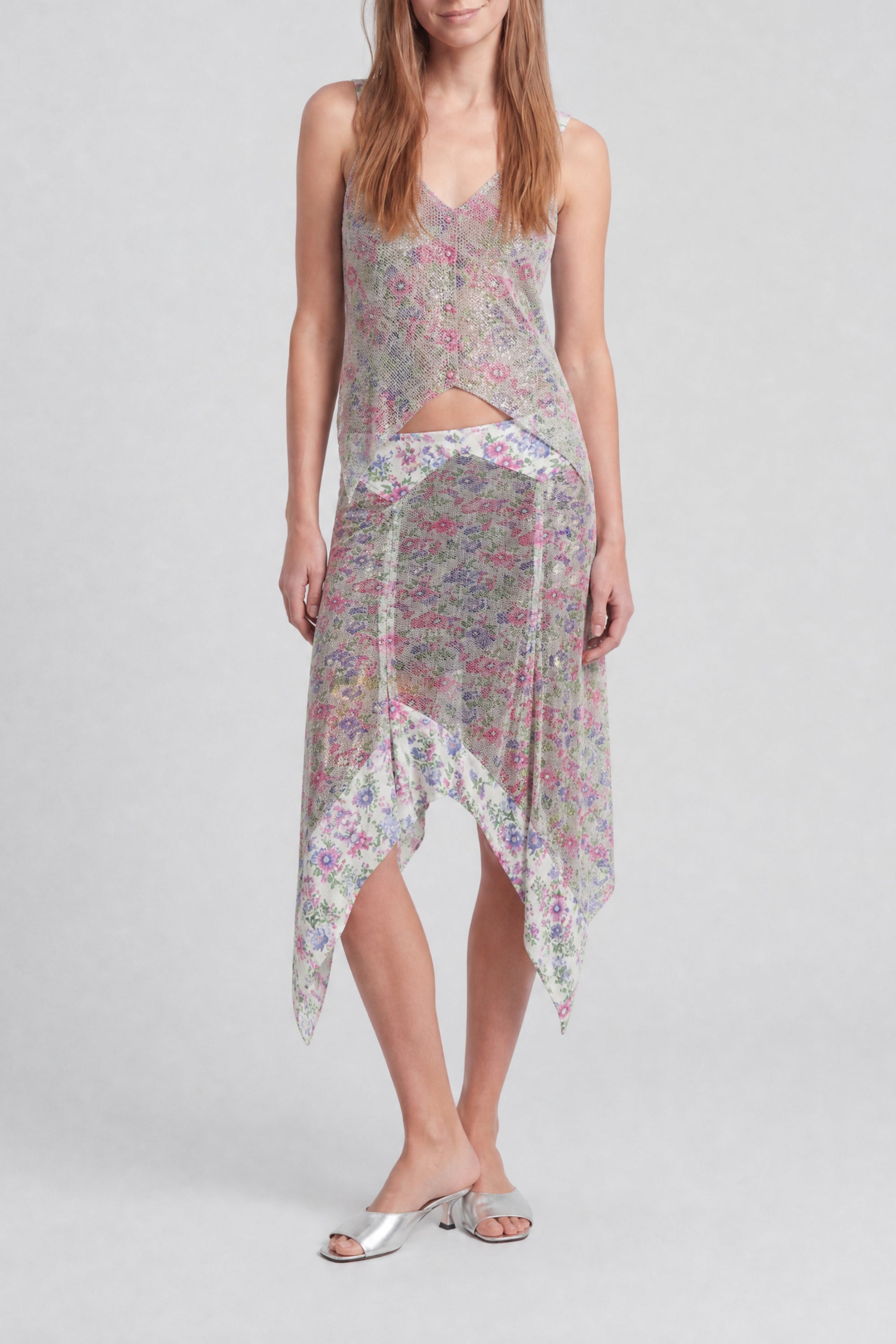 Asymmetrical sequined skirt - Off White Flower