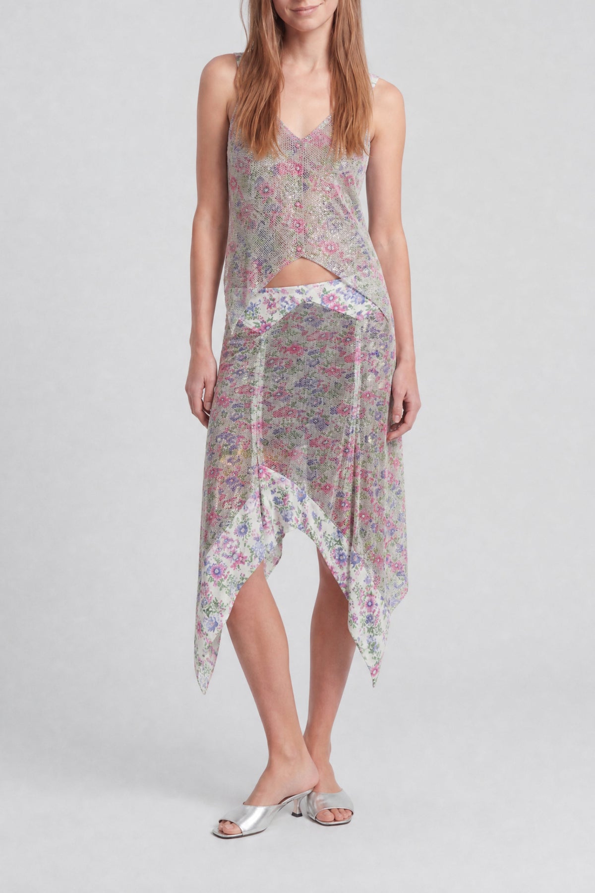 Jupe asymétrique et pailletée - Off White Mecanic Flower
