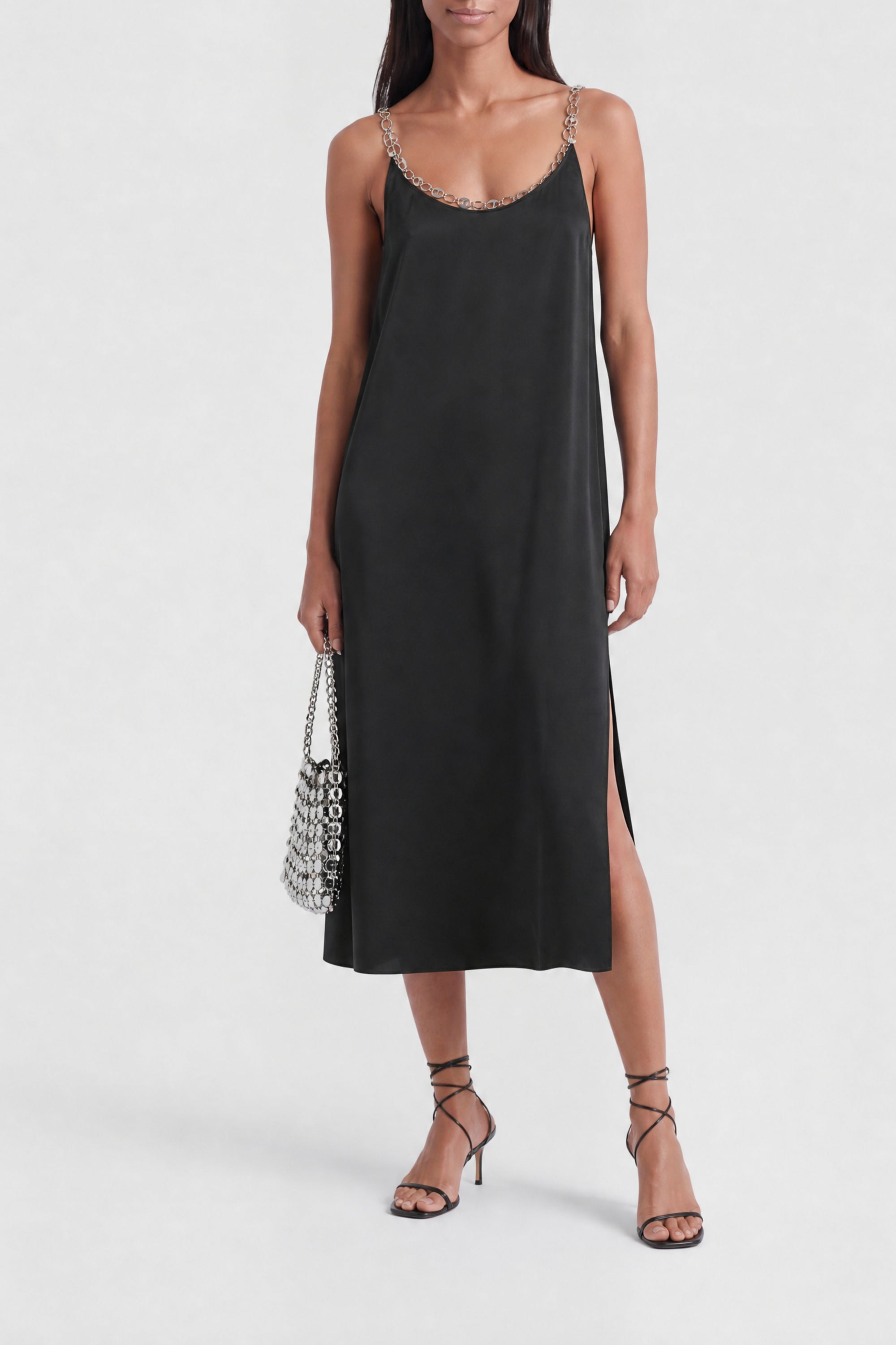 Robe courte avec bretelles ornées de bijoux - Black