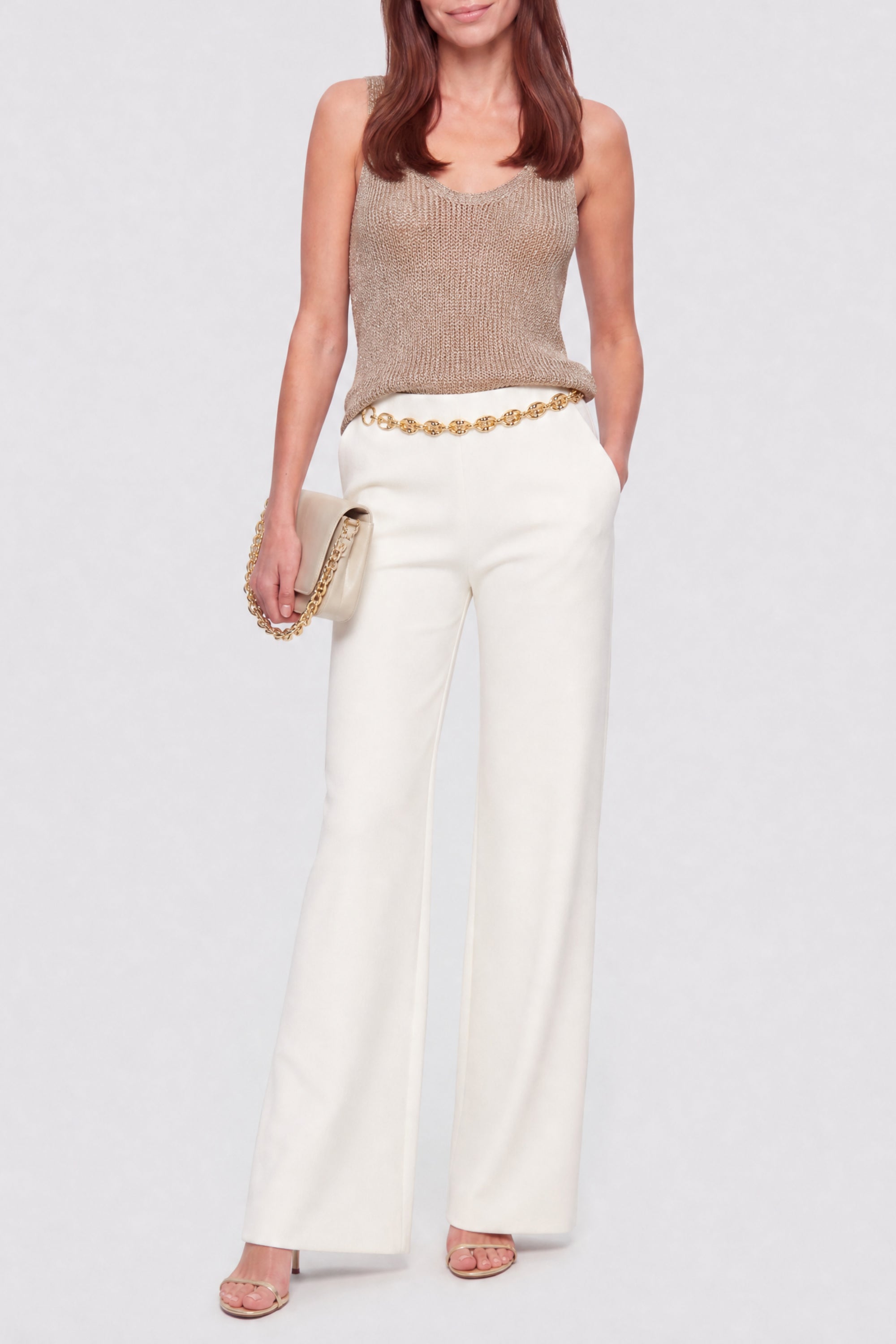 Wool trousers with detachable chain - Ecru