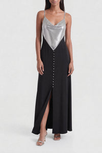 Strapless maxi dress with mesh - Black & Silver