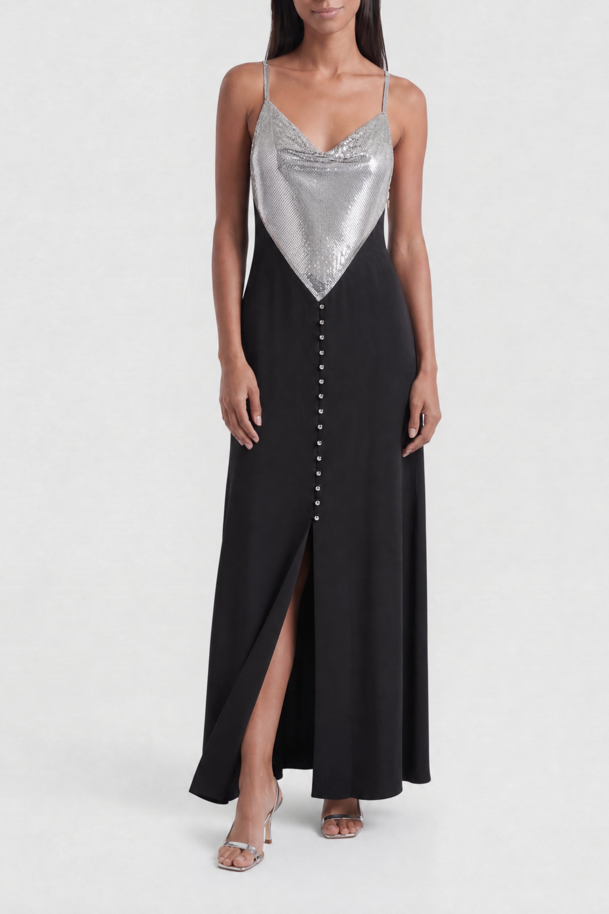 Strapless maxi dress with mesh - Black & Silver