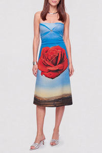Jupe midi en crêpe à découpes et imprimé Dalí - Rose Meditative