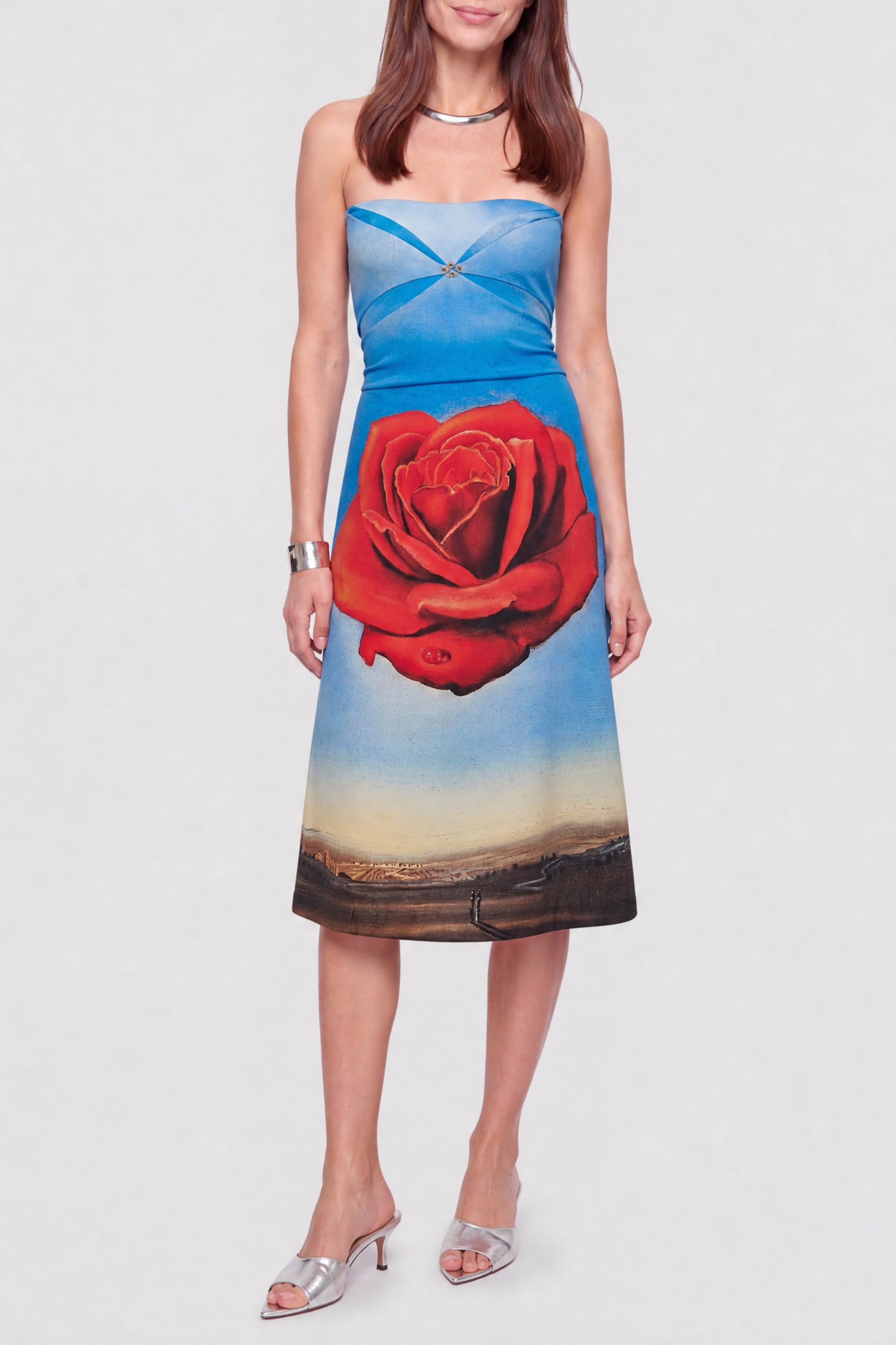 Jupe midi en crêpe à découpes et imprimé Dalí - Rose Meditative