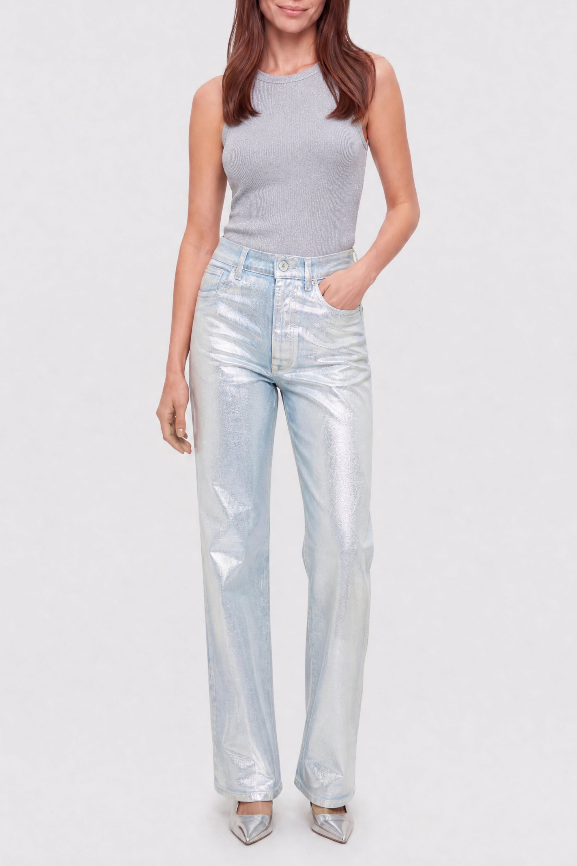 Pantalon droit irisé - Light Silver