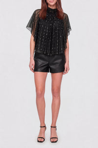 Chiffon blouse with gathered collar - Black