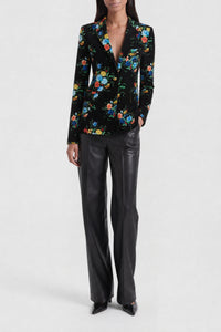 Printed velvet button-front suit jacket - Manton Black Flower