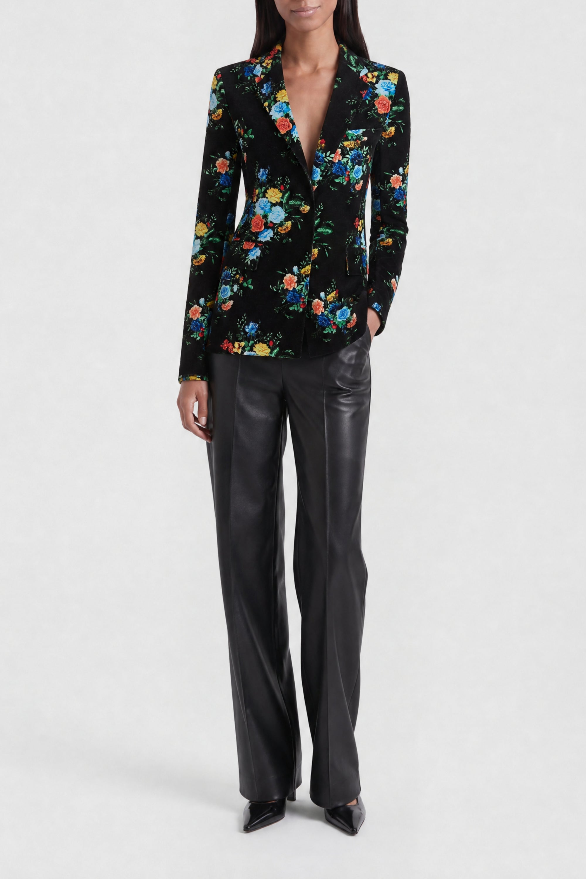 Printed velvet button-front suit jacket - Manton Black Flower