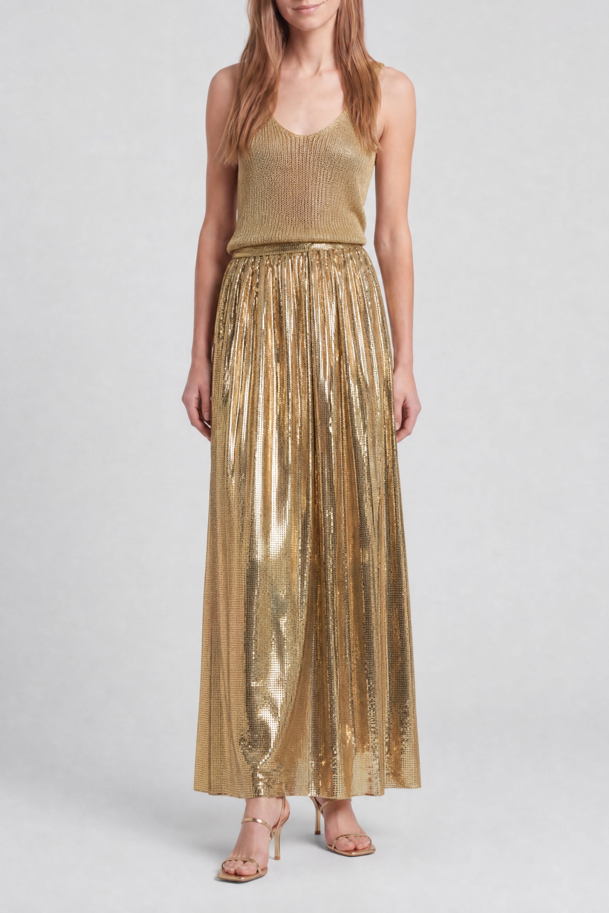Pleated mesh maxi skirt - Rose Gold