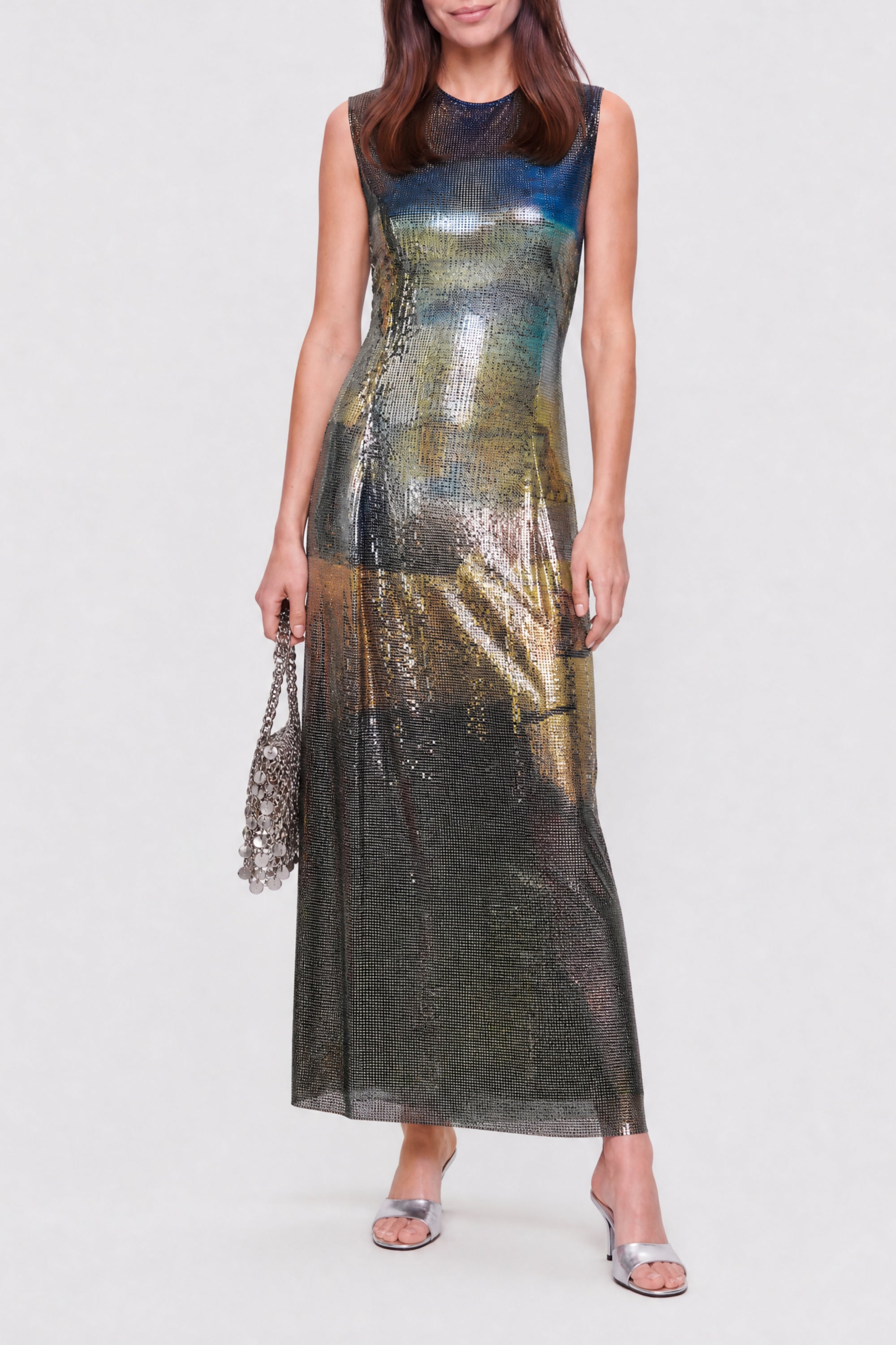Sleeveless dress in printed mesh - Ombres Descendantes