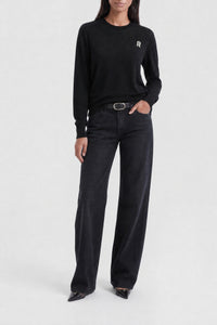 Wool round-neck jumper - Black