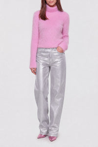 Wool high neck jumper with open back - Pink