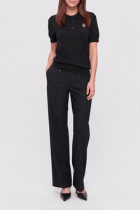Long-sleeved wool polo shirt - Black